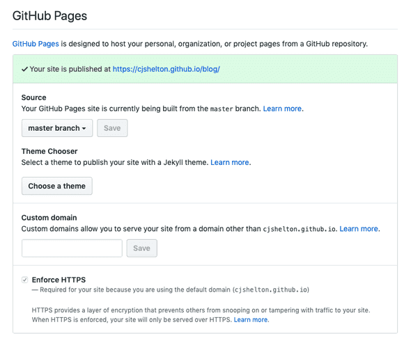 Enabling GitHub Pages for a repository