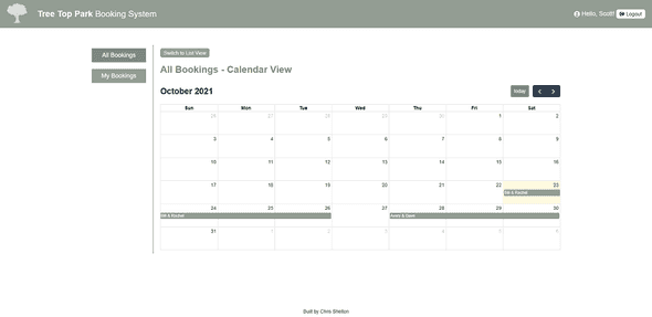 All bookings displayed in the calendar view on desktop