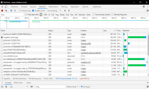 Before the change in the network tab showing an app bundle size of 38.7KB